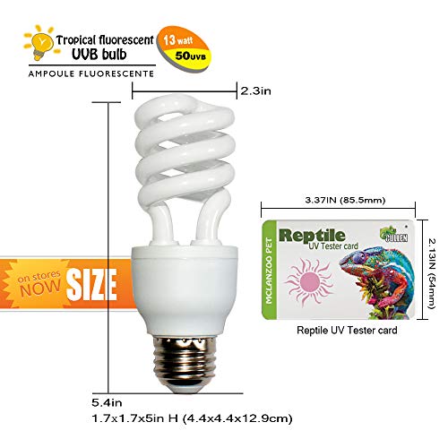 UVA UVB Light Reptile Bulb 10.0 13W Desert Compact Fluorescent Terrarium Lamp for Bearded Dragon, Turtle, Snake, Gecko, Lizard With UV Tester Card
