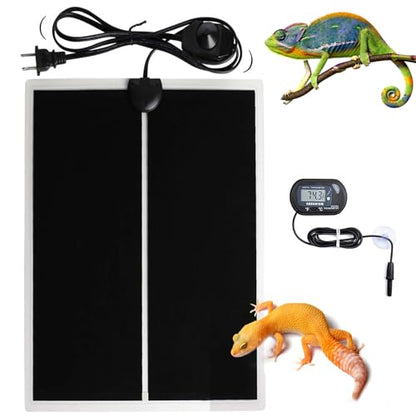 MQ Reptile Terrarium Heat Pad with LCD Digital Aquarium Thermometer, 6 x 11in Power Adjustment Under Tank Heater Mat for Pets, Small Animals, Seedling, 7W - size: 7W, 6*11 in