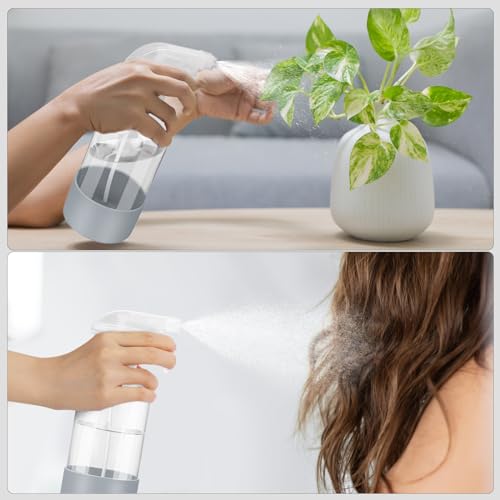 Worldgsb 2 Pack Glass Spray Bottles with Silicone Sleeve, 16 oz Empty Refillable Containers with Adjustable Spray Nozzles, Spray Bottles for Hair, Cleaning Solutions and Plants - color: Grey