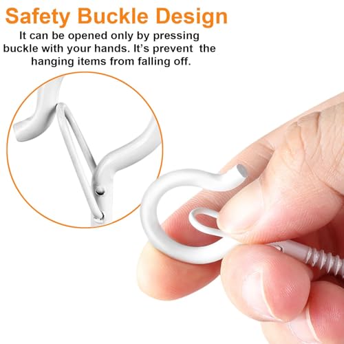FSAH 48 PCS Q-Hanger Hooks with Safety Buckle, Windproof Screw Hooks | for Outdoor String Lights Hanging Christmas Patio Lights, Plants, Cup Eye Hooks Mount on Wall Ceiling Wood Fence Deck, White - color: White, size: 48 Pcs
