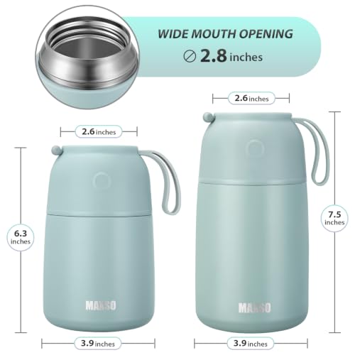MAXSO 2 Pack Soup Thermo for Hot & Cold Food for Kids Adults, Vacuum Insulated Food Jar Thermal Lunch Containers, Travel Food Flask with Spoon (24 oz,17 oz) (Sage) - color: Sage