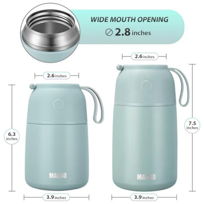 MAXSO 2 Pack Soup Thermo for Hot & Cold Food for Kids Adults, Vacuum Insulated Food Jar Thermal Lunch Containers, Travel Food Flask with Spoon (24 oz,17 oz) (Sage) - color: Sage
