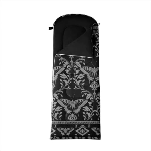 Erosebridal Longhorn Cow Skull Sleeping Bag for Kids Goth Witchy Damask Camping Blanket for Hiking Travel Hunting Sleep Bag - color: Black Rustic Butterfly
