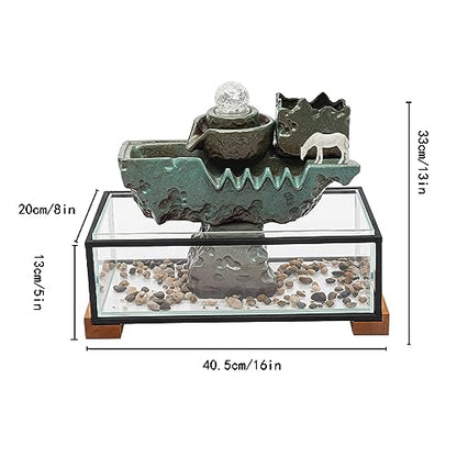 Desktop Water Fountains, Waterfall Fish Tank Indoor Water Fountain Tabletop with Pump & Atomizer, Rockery and Aquariums Water Fall Indoor for Corridor Hall Study Dining Room Bookstore