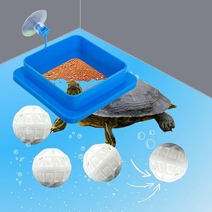 Aquatic Turtle Tank Accessories Feeding Ring and Nitrifying Balls, Turtle Feeding Ring with Suction Cup, Fish Food Holder and Aquatic Toys for Turtles Tortoise Goldfish Guppy Koi Puffer (Blue, Square) - size: Square