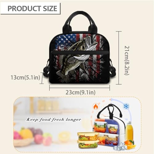 Kids Lunch Bag for Boys American Flag Fishing: Heavy-Duty Main Compartment Holds Full Meal + Drink - Keeps Cool - Good for Outdoor Camping, Fishing Trips & Summer Camp - color: American Flag Fishing