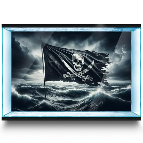Aquarium Background Stickers - Flag, Skull, Pirate, Ocean, Self-Adhesive Fish Tank Reptile Terrarium Decor Poster (45 x 30 cm / (17.7 x 11.8 inches)) - size: 45 x 30 cm / (17.7 x 11.8 inches)