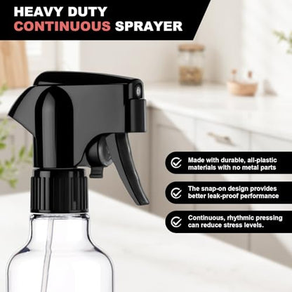 12oz Continuous Mist Plastic Spray Bottle 1 Pack All Purpose | Continuous fine mist, leak-proof, reusable for hair, plant care & household cleaning - color: Clear-1pcs