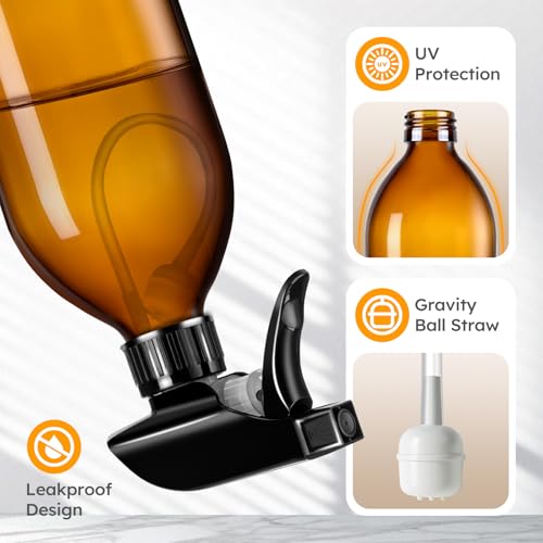 Tecohouse 360° 16 OZ Amber Glass Spray Bottles 2 Pack | 360° All-Angle Spray, Leakproof, Empty Refillable Containers for Cleaning Solutions, Plants, Facial Hydration, Hairs Care, - color: Amber 16 oz
