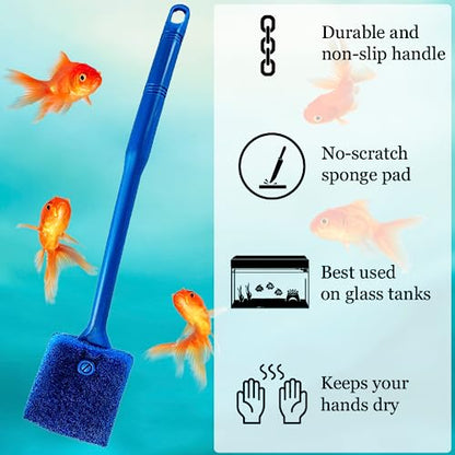 SunGrow Aquarium, Crested Gecko, Hermit Crab Sponge Scraper Cleaner, 16” x 2”, Double-Sided Blue Sponge, Freshwater & Saltwater Fish Tank Maintenance, for Glass Surfaces Only