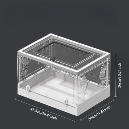 Large Portable Reptile Tank with Multi-Observation Perspective Foldable and Bottom Pulley, Ideal Habitat for Gecko, Frog, Spider and so on (White Extra Large) - color: White Extra Large