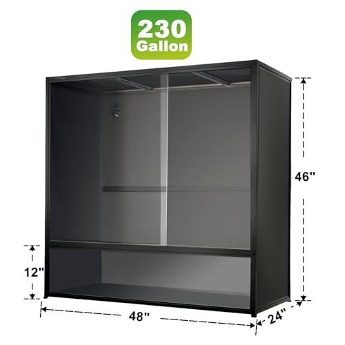 230 Gallon Large Reptile Enclosure, 48"x24"x46" Extra Tall Reptile Tank for Bearded Dragon, Ball Python, Blue-Tongued Skink, PVC Snake Terrarium with Sliding Tempered Glass Doors & Lock - size: 48"x24"x46" (230 Gallon)