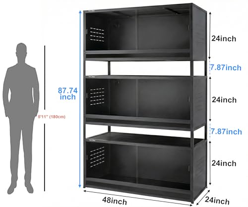 3-Tier Stackable 4x2x2 120 Gallon PVC Reptile Enclosure System, Three Habitats with Spacer Kits