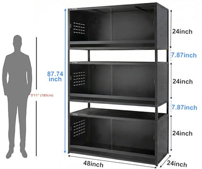 3-Tier Stackable 4x2x2 120 Gallon PVC Reptile Enclosure System, Three Habitats with Spacer Kits