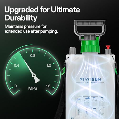 VIVOSUN 1.35 Gal/5L Pump Sprayer, Garden Water Sprayer | for Plants, Weeds & Lawn Care, with 3 Nozzles, 50'' Long Hose & Pressure Relief Valve - size: 1.35 gal