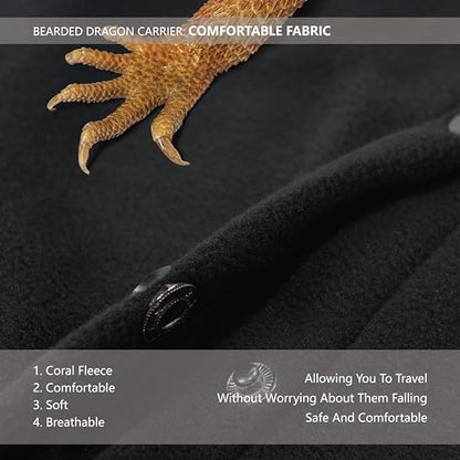 Bearded Dragon Leash and Harness Set, Beardie Carrier, Lizard Adjustable Harness with Leather Wings and Sling Bag, Reptile Small Pet Backpack Batwing Accessories (Black) - color: Black