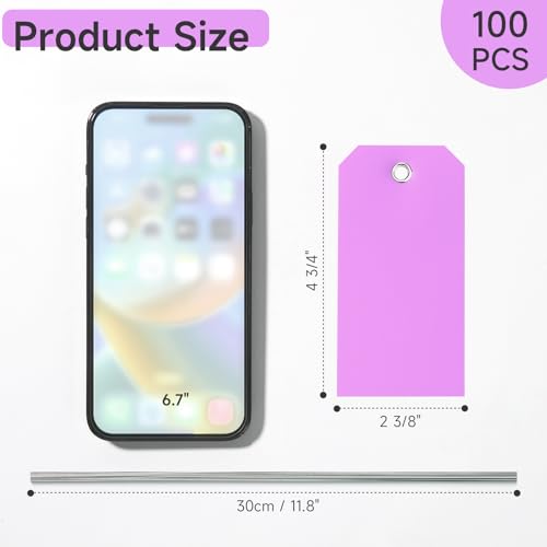 100 Plastic Shipping Tags - Waterproof, Durable, Light Purple, 4 3/4" x 2 3/8" - color: Light Purple, size: 4 3/4" x 2 3/8"