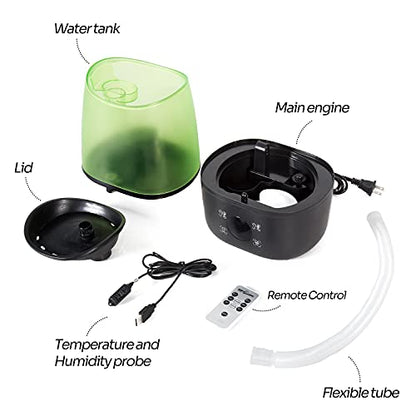 REPTI ZOO Reptile Automatic Fogger 2 IN 1 Digital Timing & Hygrostat Humidifier Remote Control 4L Large Tank Reptile Terrarium Fogger with Extended Hose for Bearded Dragon/Lizard/Gecko/Snake/Tortoise