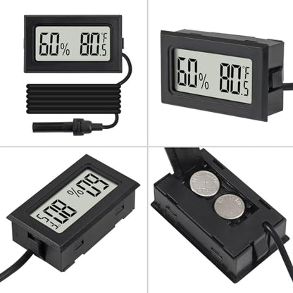 3Pcs Mini Digital Thermometer Hygrometer with Probe Electronic Temperature Humidity Gauge Meters Indoor LCD Display Fahrenheit for Humidors,Greenhouse,Garden,Incubator Reptile Terrarium