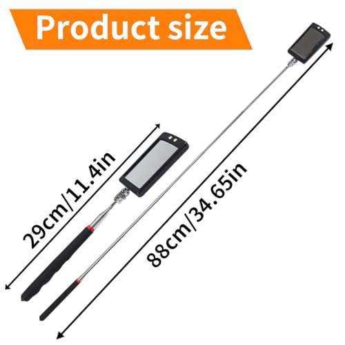 Extendable Inspection Mirror, 360-Degree Rotation LED Inspection Mirror | Telescoping Mirror for Mechanic Checking Vehicle and Extra Viewing - size: 1 Pack