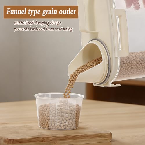 2 Pcs 3.17 Qt/3 L Bird Seed Storage Container Airtight- Portable Bird Food Container with Airtight Measuring Cup, Clear Pet Parrot Seed Dispenser for Birds Food Chicken Feed Storage, Beige Lid