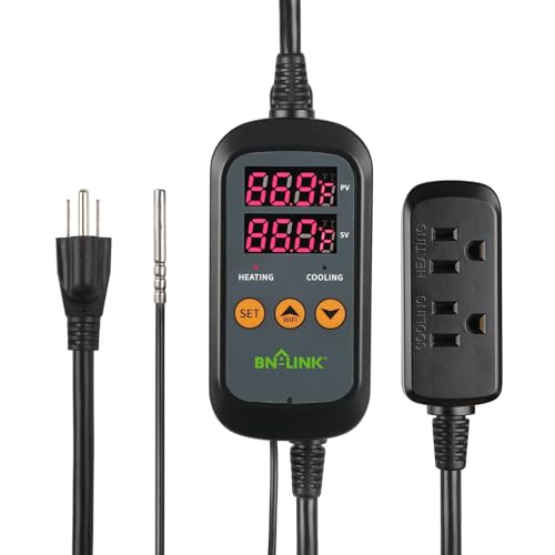 BN-LINK Temperature Controller Smart WiFi Thermostat for Heating Cooling | Works with Alexa and Google Home, 2-Stage Temp Controller Outlet for Reptiles Carboy Homebrew Fermenter, -58-230℉, 15A/1875W - style: T10 WIFI