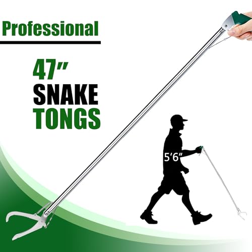 IC ICLOVER 47 Inch Heavy Duty Snake Tongs, Standard Reptile Snake Grabber | Stainless Steel, Wide Jaw Snake Handling Tool, with Locking, Professional Reptile Grabber Rattle Snake Catching Catcher Tool - size: 47"