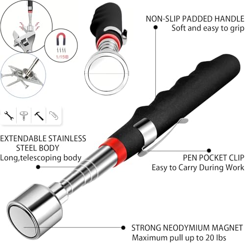 Magnetic Pickup Tool and Grabber Set, 35-inch Flexible Claw, 30-inch Telescoping Magnet with 20lb Pull Force - size: 28 inch