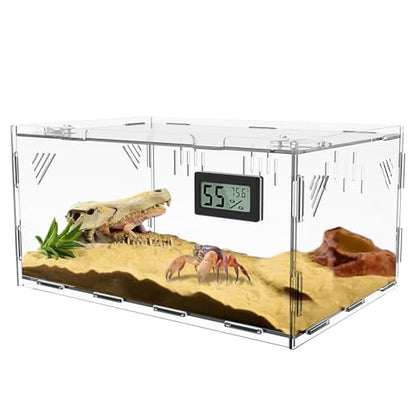 Acrylic Reptile Breeding Box Terrarium Cage Tank, 11.8"x7.9"x5.9", with Temperature Hygrometer, for Small Reptiles, Snakes, Insects, Home Office - size: Reptile-Tank-M (No Tray)