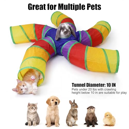 Bemodst S-Type Cat Tunnel, 2 Way/3 Way/4 Way/5 Way Collapsible S-Shape Small Animal Tubes Kitty Tunnels Interactive Maze House Toy with Storage Bag for Kitten Puppy Rabbit Guinea Pig (Rainbow-5 Way) - color: Rainbow-5 Way