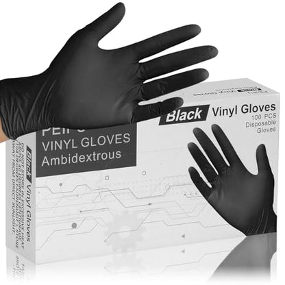 PEIPU Vinyl Disposable Gloves,Powder Free,Cleaning Service Gloves, Latex Free - color: Black Box of 100, size: Small