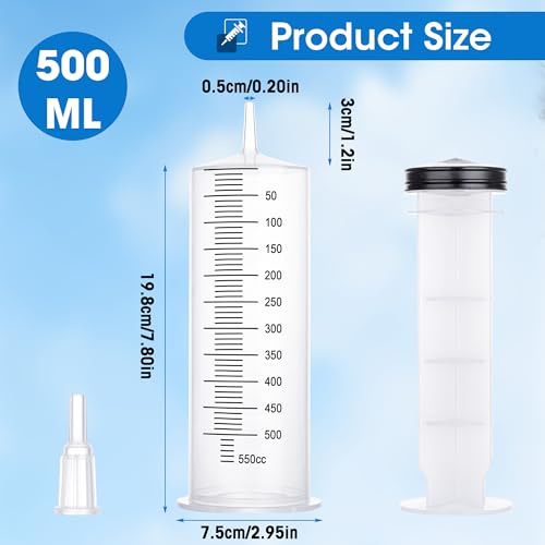 500mL Large Syringe with Tip Adapter, Large Plastic Syringe for Liquid, Individual Sterile Sealed for Scientific Dispensing, Paint, Watering - style: 500 ml