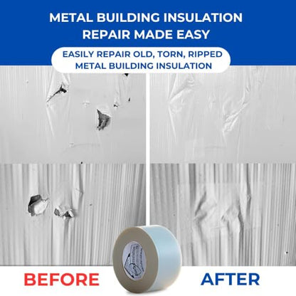 BlueTex Insulationㅤ 4'' Wide x 180' Long White Vapor Barrier Tape - 1 Roll, Waterproofing for Stucco, Crawlspaces, Repair, Underlayment Seams, Metal Building Seams, Excellent Air Barrier