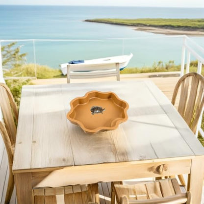 Cabilock Reptile Bathing Pool and Turtle Soaking Basin, Plastic Lizard Water Tray with Food Dish, Brown-Yellow Semi-Water Terrarium Bowl for Gecko and Turtle Habitat