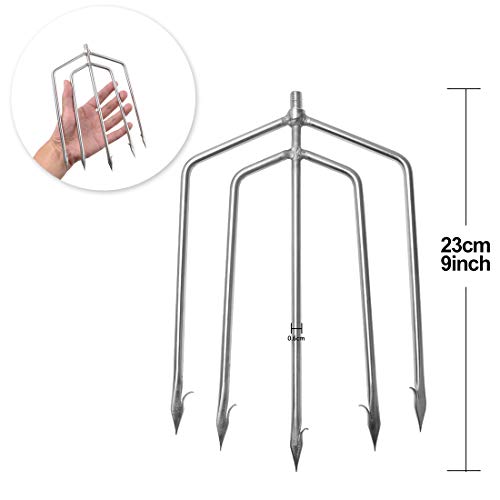5/7 Prong Fishing Harpoon, Stainless Steel Gig Gaff Hook with 8mm Screw, Harpoon Hook for Hunting Fish Flounder Frog Gig in Pond River Lake, Capable for Fishing Gaff Gig Pole - color: 5 Prong with 8mm screw