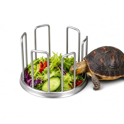 Tortoise Feeding Bowl, Stainless Steel Anti-Climb Reptile Food Dish, No-Mess Feeder for Tortoises, Box Turtles，Works to Keep Food in Place