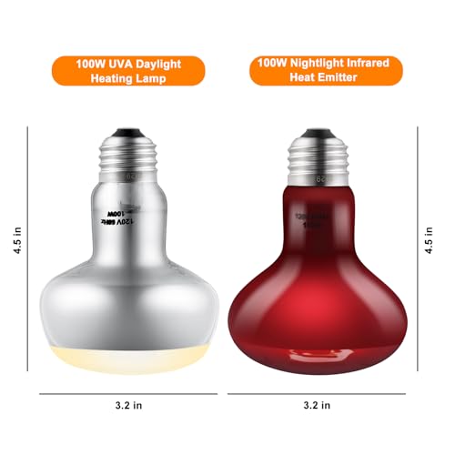 2 Pack 100W Reptile Heat Lamp Reptile Heat Bulbs | UVA Basking and Infrared Light Bulb Combo, Basking Light for Bearded Dragon, Turtles, Snake and Lizard - style: 100W Day & Night Heat Lamp