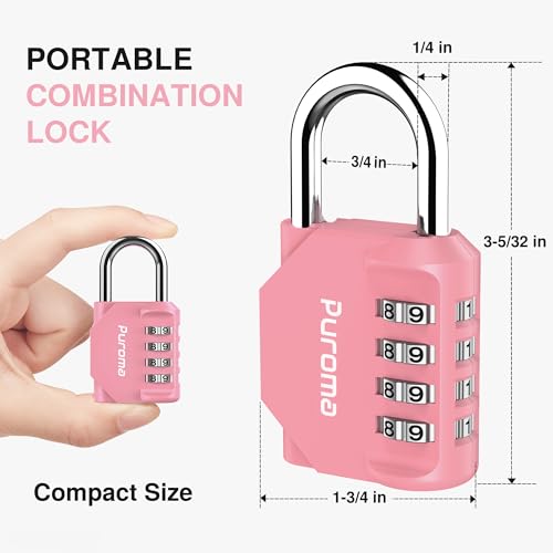 Puroma 1 Pack Combination Lock Locker 4 Digits Combo Padlock Gym Rose Pink | For School Gate Fence Toolbox Hasp Storage, Outdoor, Resettable, Weatherproof, Side Window, Crack Cut Resist, Hardened Steel - color: Rose Pink
