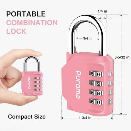 Puroma 1 Pack Combination Lock Locker 4 Digits Combo Padlock Gym Rose Pink | For School Gate Fence Toolbox Hasp Storage, Outdoor, Resettable, Weatherproof, Side Window, Crack Cut Resist, Hardened Steel - color: Rose Pink