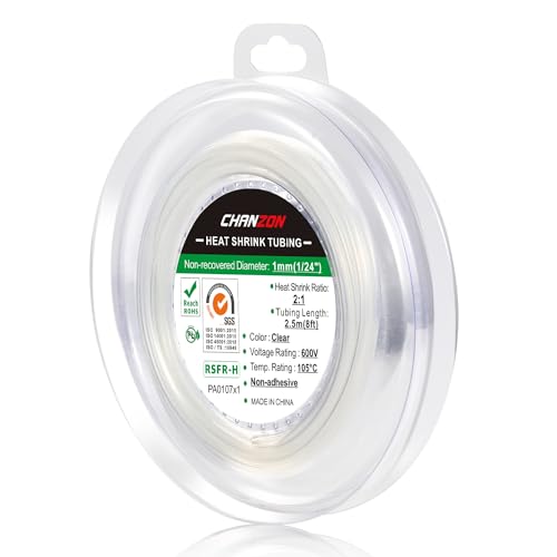 Chanzon 2:1 Ratio 1/24" (1mm) Heat Shrink Tubing 8Ft Roll Clear/Transparent | Polyolefin Sleeving 2.5M Roll, for Automotive Wire Repair, Marine, RC Hobby & Electronic Insulation, 1pcs - color: Transparent, size: 1mm (1/24") - 8FT