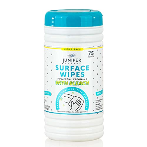 Juniper CLEAN 1 Pack Surface Cleaning Wipes with Bleach, All-Purpose Cleaner for Bathroom, Kitchen, Office, 75 Count Canister, 7.5" x 7" Sheet, Fresh Scent, Lint Free & Durable - size: 75 Count (Pack of 1)