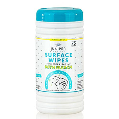 Juniper CLEAN 1 Pack Surface Cleaning Wipes with Bleach, All-Purpose Cleaner for Bathroom, Kitchen, Office, 75 Count Canister, 7.5" x 7" Sheet, Fresh Scent, Lint Free & Durable - size: 75 Count (Pack of 1)