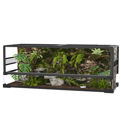 67 Gal Glass Reptile Terrarium 48 x 18 x 18 Inch - Anti Escape Design, Versatile Desert or Rainforest Setup, Tempered Glass Tank, Top Screen Ventilation, and Quick 5-Minute Installation - size: 48x18x18 inch