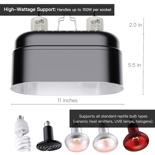 Reptile Light Fixture – Dual Dome with Ceramic Socket – Dual Use for Heat Lamp Emitter & Basking Bulbs & UVB Bulbs – Ideal for Bearded Dragon, Snake, Chameleon, Turtle & Terrarium Tank Accessories - style: Dual Dome