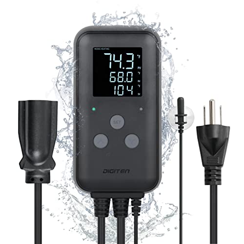Reptile thermostat, Greenhouse Temperature Controller, Digital Waterproof Thermostat for Home Brewing Fermentation Breeding Incubation Greenhouse Terrarium, Heating & Cooling Outlet 110V 15A 1650W