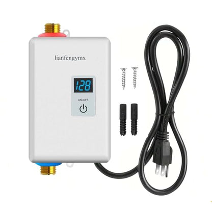 Electric Tankless Water Heater 3000W 110V, On Demand Instant Hot Water with LED Display, Under Sink Point of Use for Kitchen Bathroom, Wall Mounted, Stainless Steel - color: White