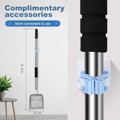 Cat Litter Spoon Metal Removable Stainless Steel Long Handle Cat Litter Screen Non-Stick Coated with Adjustable Handle and Soft Grip Heavy Duty Pet Cat Litter Shovel with 1 Pcs Hook - size: 16in-31in
