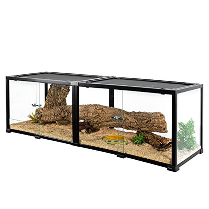 REPTIZOO 84 Gallon Large Reptile Terrarium Extra-Long 60" x 18" x 18" Spliceable Glass Reptile Tank, Double Top Cover Enclosure Habitats - size: 60" x 18" x 18"