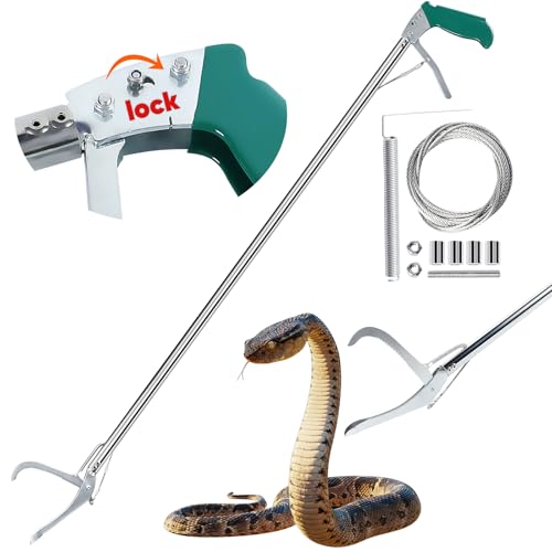 Locking Snake Catcher Grabber Tool, 52" Professional Snake Tongs Heavy Duty | Reptile Snake Catcher Grabber Stainless Steel Snake Pole Wide Jaw Handling Tool Stick with a Protective Structures for Snakes