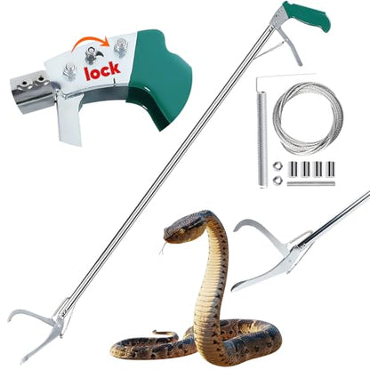 Locking Snake Catcher Grabber Tool, 52" Professional Snake Tongs Heavy Duty | Reptile Snake Catcher Grabber Stainless Steel Snake Pole Wide Jaw Handling Tool Stick with a Protective Structures for Snakes